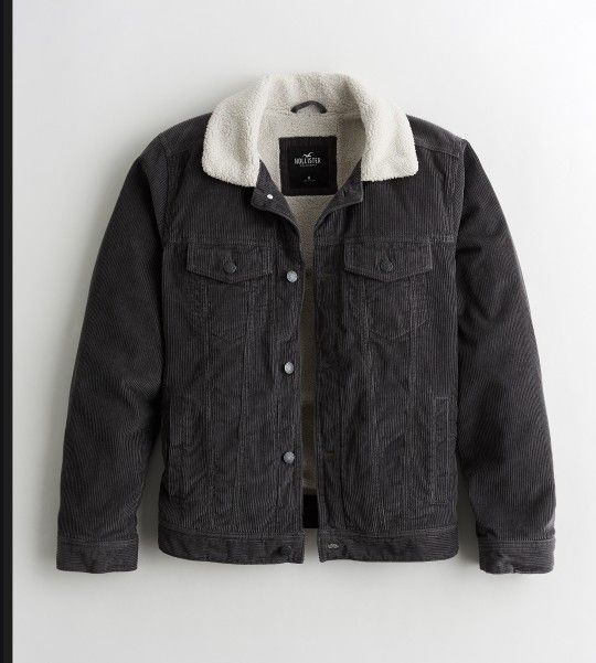 Men's Hollister XL Corduroy Sherpa Jacket Vintage Gray