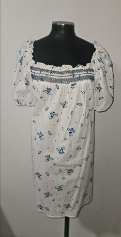 White Floral Smocked Mini Dress
