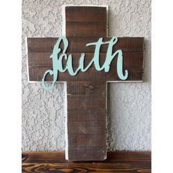 Rustic Wood Plank Cross Wall Decor – Faith