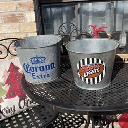 Vintage Galvanized Metal Logo Buckets 8”x9”