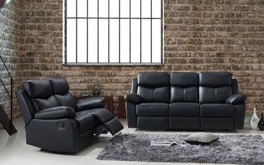 Brand new black genuine leather sofa + loveseat 2PCs set