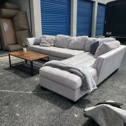 (Delivery Available) White Grey Microfiber Sectional Couch Sofa 