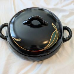 #BUNDLE Japanese Style DonabLe Rice Cooker Black Ceramic Hand Painted Lid 10” Dia.
