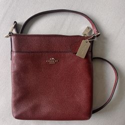 COACH North South Swingpack Burgundy Pebble Leather Crossbody Purse Bag