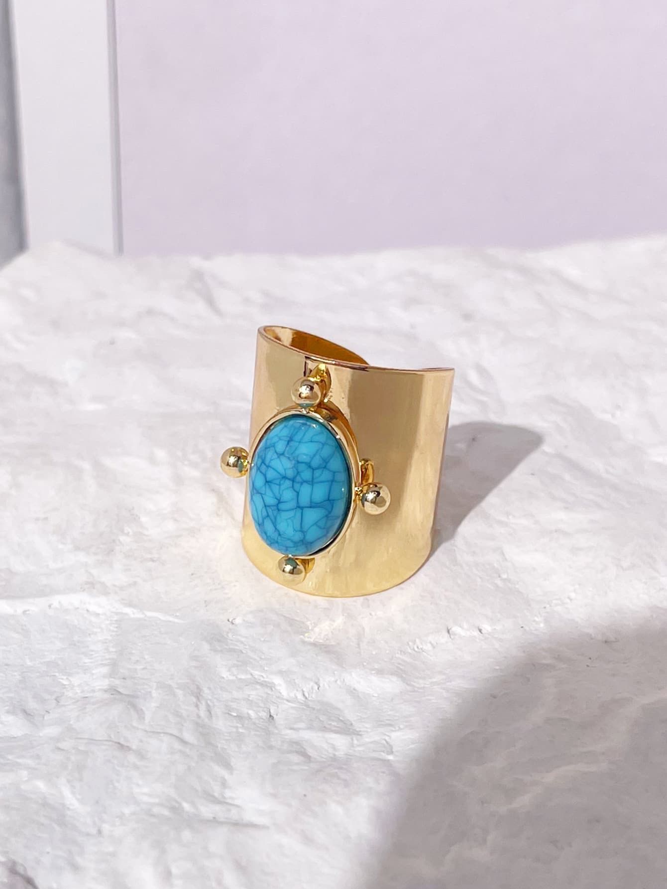 Natural Stone Pink Green Turquoise Hyperbolic Ring Women Bohemian Stylish Adjustable