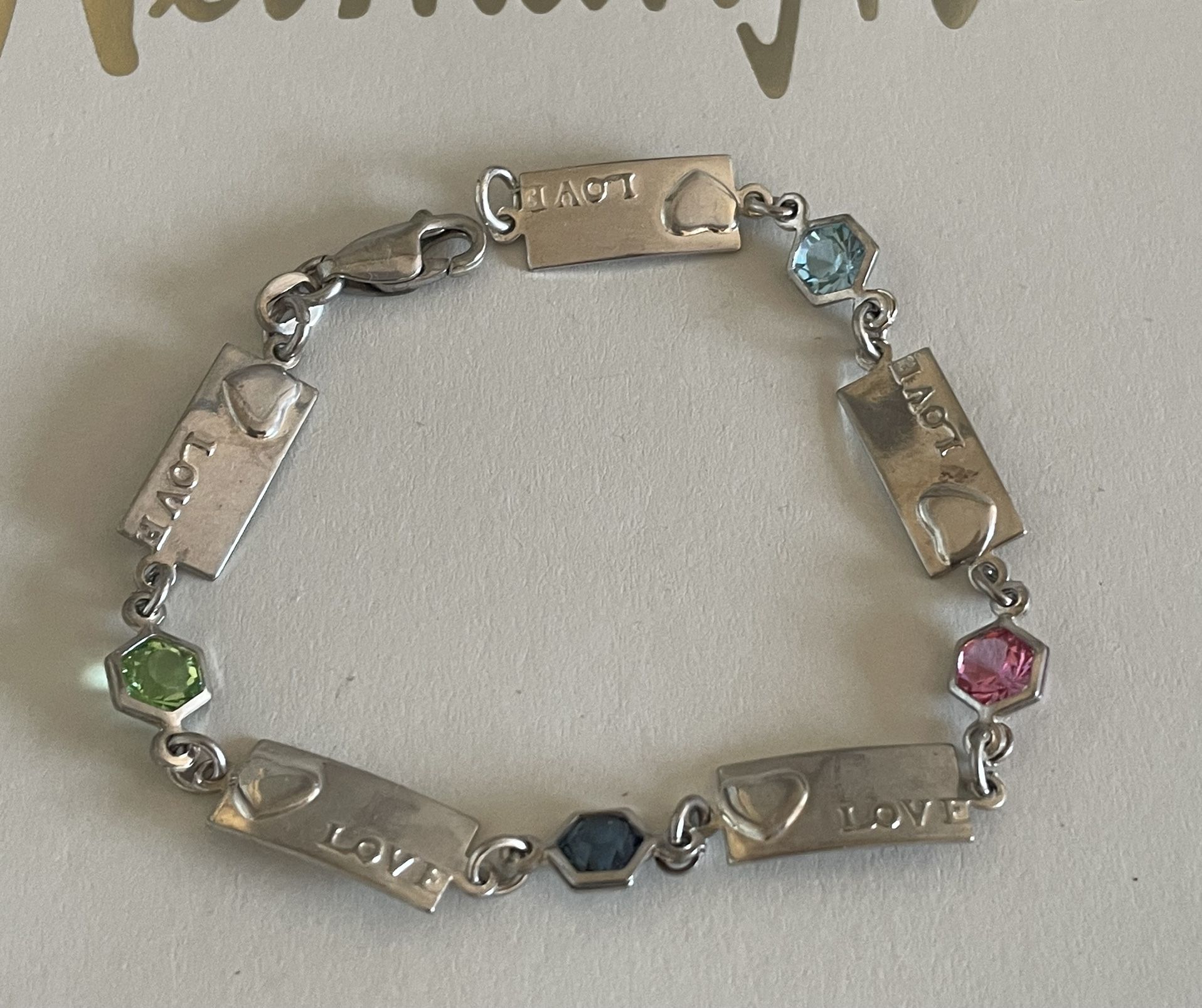 LOVE BRACELET Pink Blue Sapphire Peridot Aquamarine 7β NEW STERLING SILVER