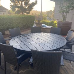 9 Piece Patio Set! Seats up to 8 people! Large 59” Outdoor Metal Table and 8 Arm Chairs - Only 3 months old