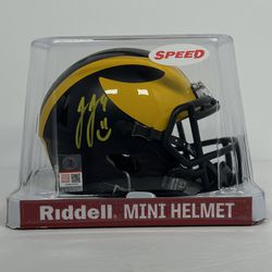 JJ McCarthy Autographed Michigan Wolverines Mini Helmet Speed Beckett Witnessed