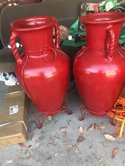 $75ea. Cancelled Special Order//2 fire engine red vase shaped pots.
