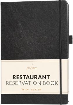 Skyline Restaurant Reservation Book – Undated Dinner Table Reservations Book – Guest & Server Book – Restaurant Supplies (Black)