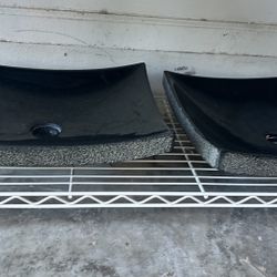2 Black Stone Sink 18x16 Marble Basin bowls 60 Vanity Counter Top