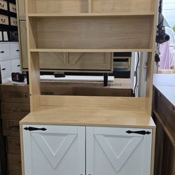 Freestanding 3-Shelf Natural Brown Pantry Cabinet with 2 Doors, Storage Cabinet for Kitchen, Dining