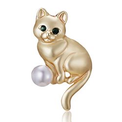 GOLD CRYSTAL CAT with BALL BROOCH PIN 🎁 GIFT