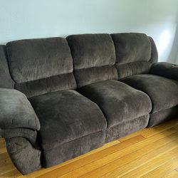 Brown Plush Reclining Couch Set 