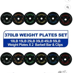 Gym Weight Plates With Barbell Set Of 370 lb