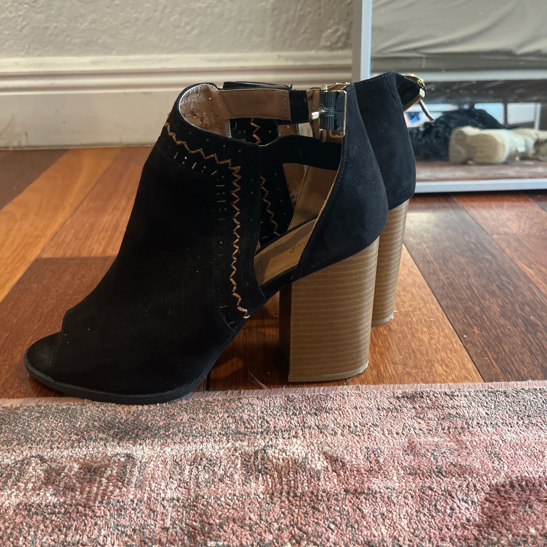 Black Suede Bootie With 4 Inch Heel Size 10.5