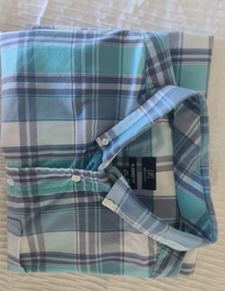 George Classic Fit Plaid Short Sleeve Button-Up Shirt Blue Green White Size 2X L