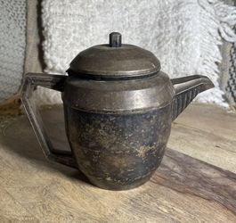 Vtg Art Deco Individual Hotel Silver Teapot Heavy Silverplate Coffee Pot 5.5"