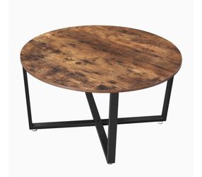 Round Coffee Table, Industrial Style Cocktail Table, Durable Metal Frame, Easy to Assemble, for Living Room, Rustic Brown