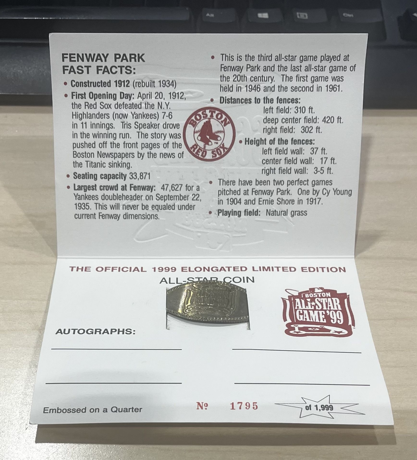 1999 MLB All-Star Game Boston Elongated Quarter #1795/1999 The Penny Men