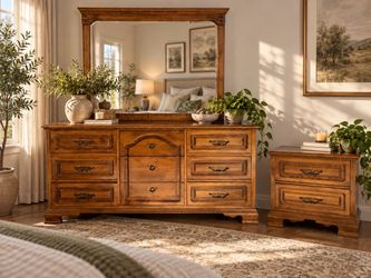 Winthrop by Morris Antique Vintage Elegant Traditional Wood Dresser with Large Mirror and nightstand