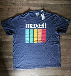 NEW MAXELL COLORFULL LOGO UNISEX (2X LARGE SIZE) BLUE  T-SHIRT  WITH TAGS
