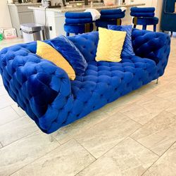 Navy Blue Velvet Loveseat & Sofa