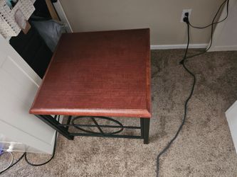 Wood and solid wrought iron end table