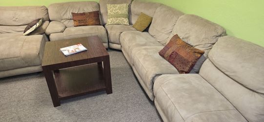 Large Beige Microfiber Sectional Sofa,
