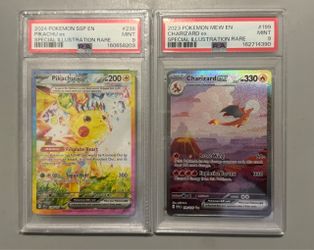 151 Charizard 199 + Surging Sparks Pikachu 238 PSA 9