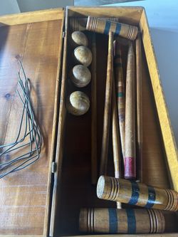 Vintage Croquet Set All Wood Complete Set In Vintage Handmade Wood Box