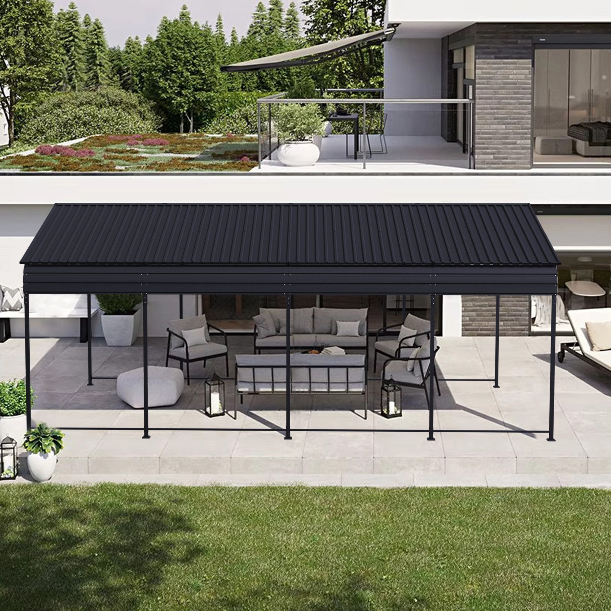 12x20 FT Heavy Duty Metal Carport With Galvanized Steel Roof With Enhanced Base Outdoor Car Port Shelter for Cars, Trucks and Boats