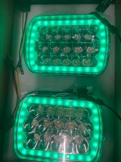 Pair of 6 x 7 led headlights with Drl lights RGB