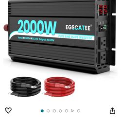 EGSCATEE 2000W Pure Sine Wave Power Inverter 12V DC to 110/120V AC Converter for Car, Truck, Home, Vehicles,Boat, Car Charger Adapter 12V to 110V with