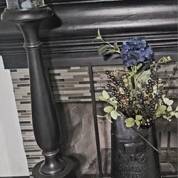 Black Wood Floor Tall Lamp And Black Standing Wood And Glass Candle, Great For Any Glam Make Up Room 🕯