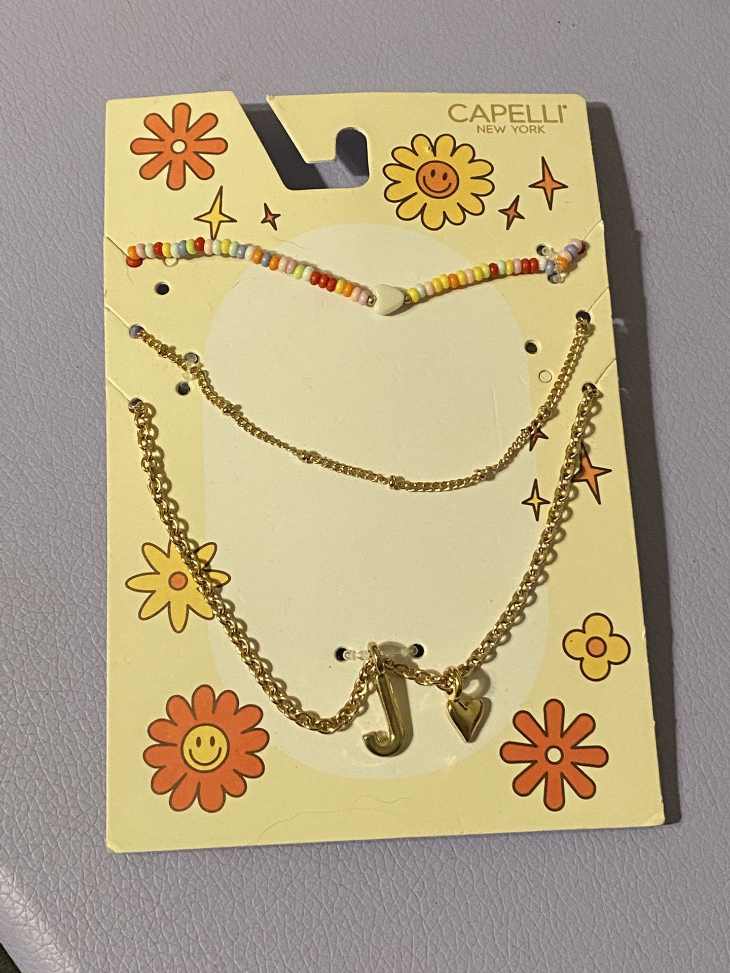 Layered Necklace Letter J Charm Chain & “Candy” Style Necklace