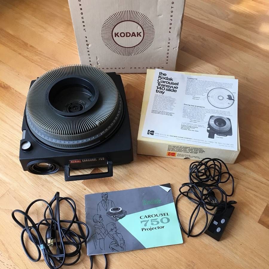 Kodak Carousel 750 Slide Projector with Box, Booklet, and Boxed Tray