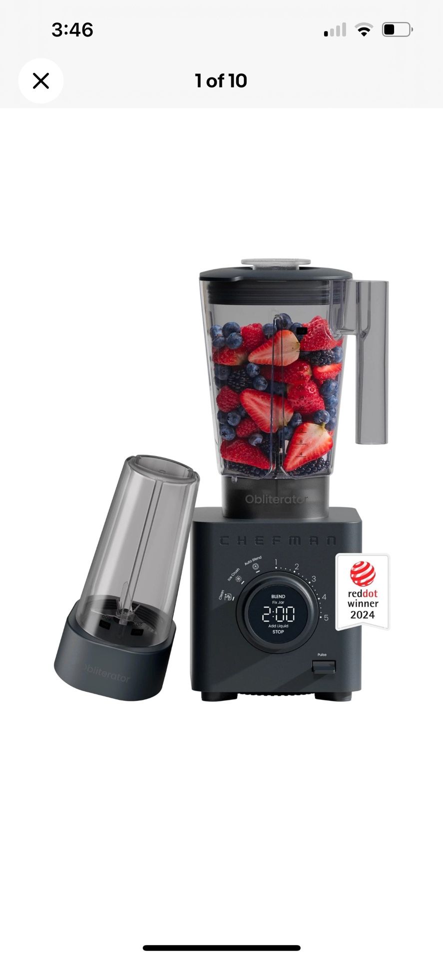 Chefman Obliterator 48 oz 1380 Watt Countertop Blender + Travel Jar - Midnight