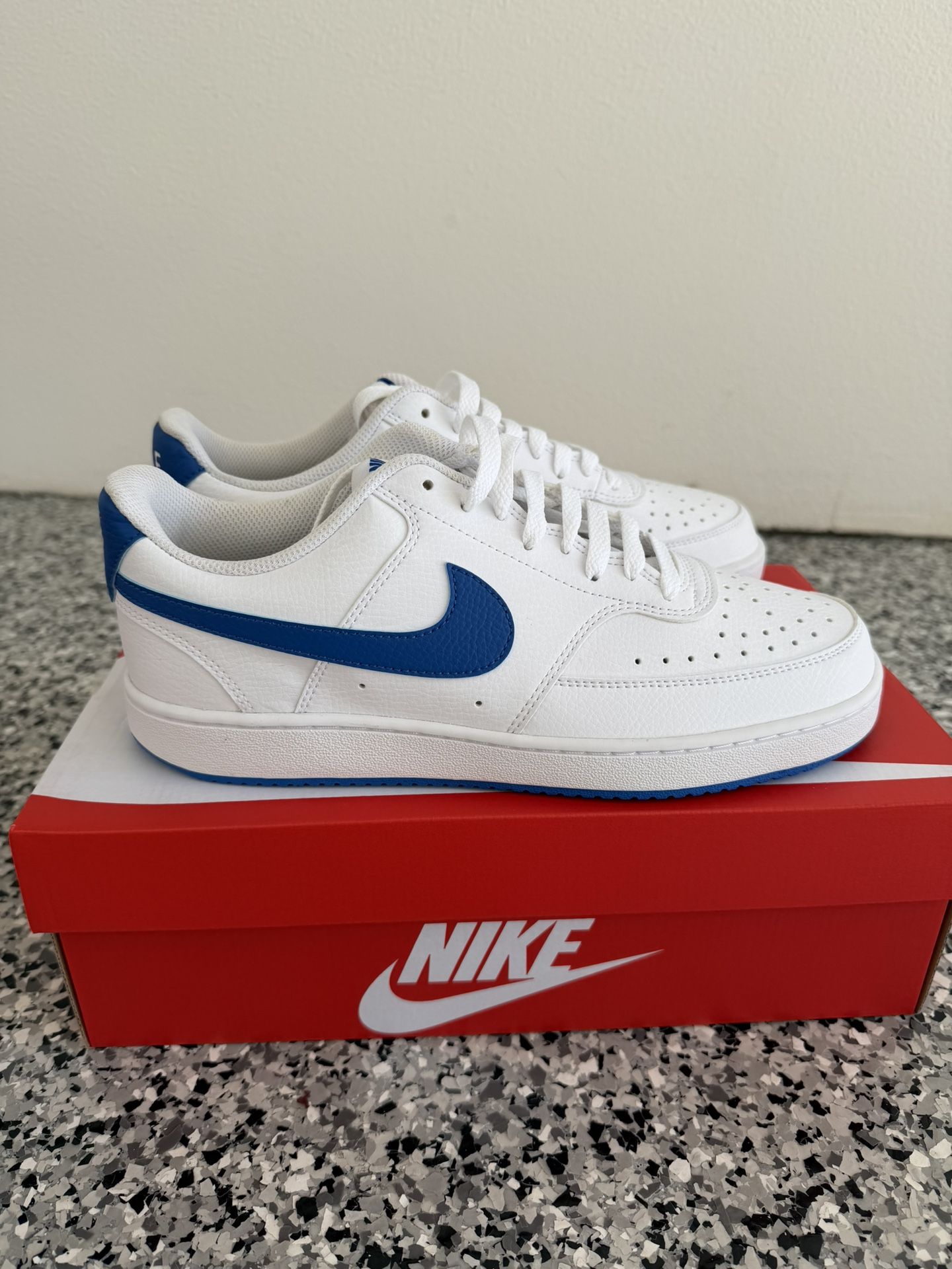 Nike Mens Shoes, White And Blue - Court Vision Low