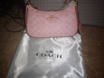 NWT Coach Gold Powder Pink Teri Shoulder Bag Signature with Charms CEA20