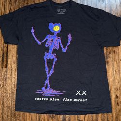 KAWS x Cactus Plant Flea Market CPFM T-Shirt Black Puff Print Skeleton Size XXL