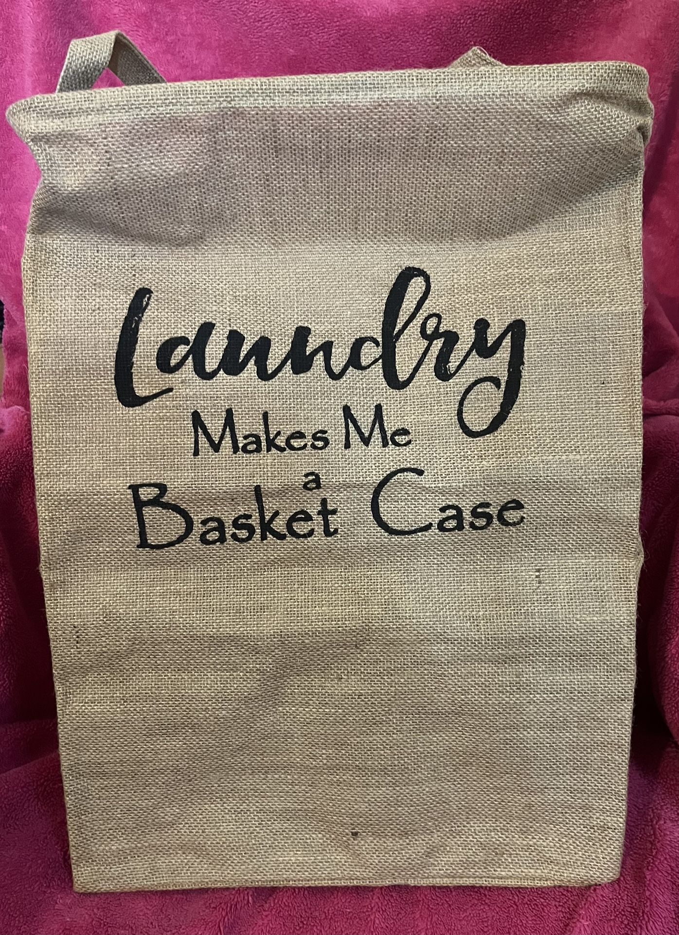 Laundry Makes Me A Basket Case Handles Foldable Burlap Hamper 22” x 16” x 13” NEW in Package!