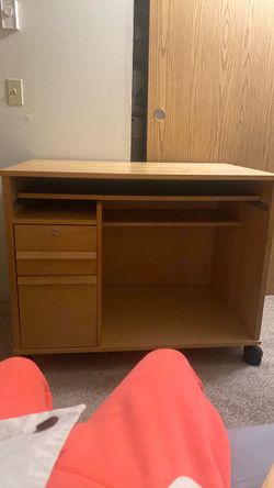 Wood Computer Desk with Drawers on Wheels