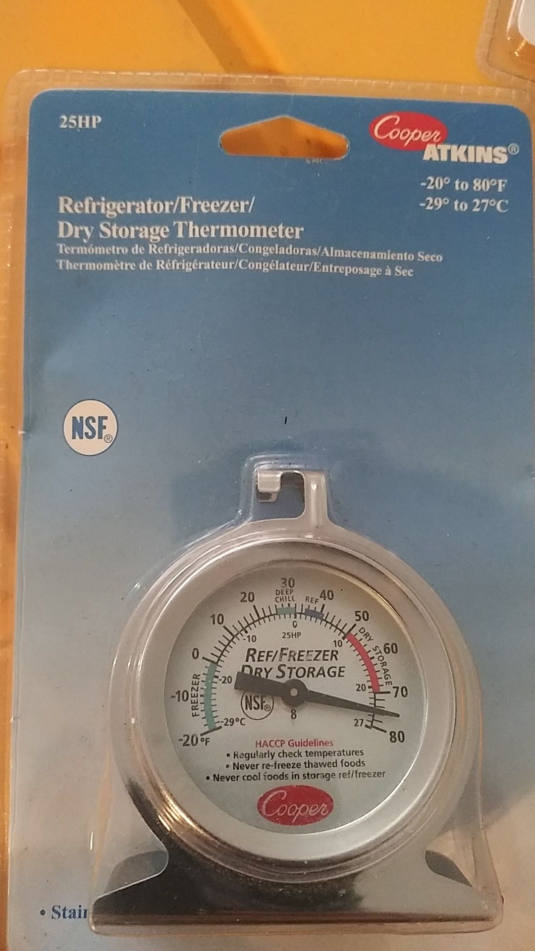 Refrigerator freezer dry storage thermometer