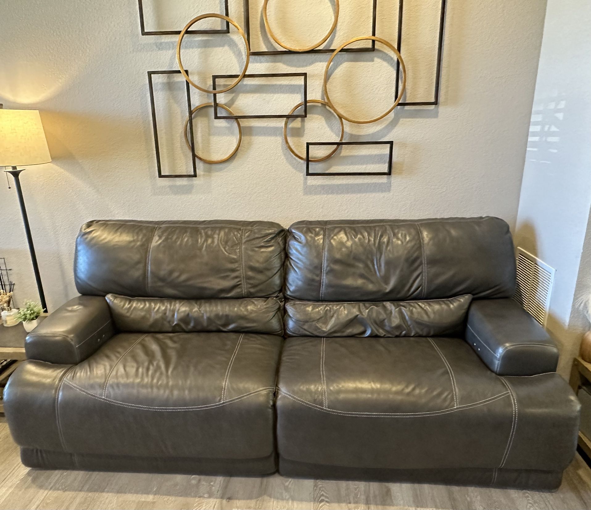 Leather 2 Seat Power Reclining Sofa - Charcoal