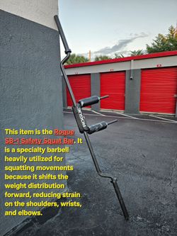 Weight Bar fitness  SB-1 Safety specialized Squat Bar. Delivery fee. HOMESTEAD 33033.
is a specialty barbell heavily utilized for squatting movements 
