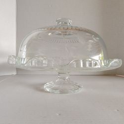 Princess House Crystal Heritage Pattern Cake Plate w/ Pedestal & Dome Lid 12"