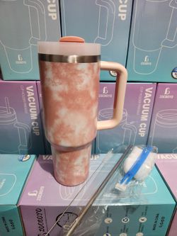 40 oz tumbler with handle Leak Proof Travel Mug/ Vaso de 40oz con tapadera y popote