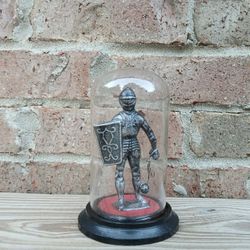 Vintage Small Pewter Knight/Enclosed Glass Display 