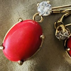 14k Red Coral Vintage Diamonds Earring’s 